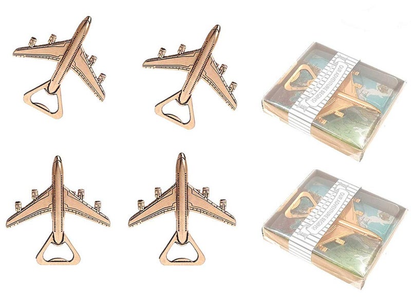 Kinteshun Airplane Bottle Opener with Gift Box Packing for Wedding Party Favor(12pcs,Dark Golden Tone) - Image 1
